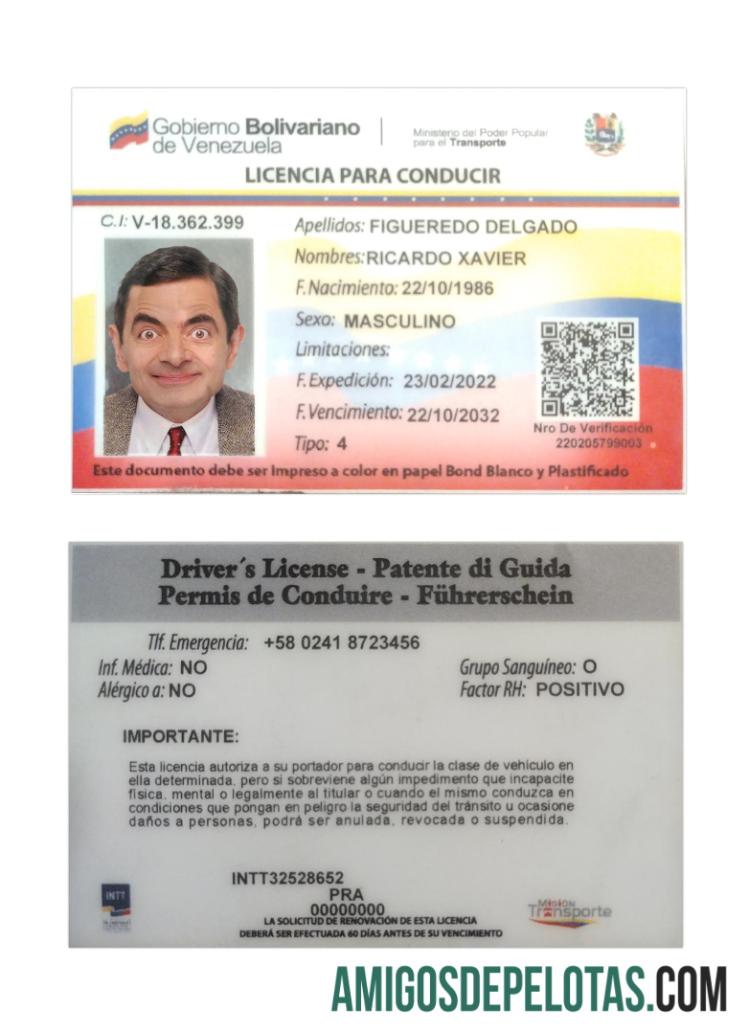 Carteira de motorista da Venezuela 2022 presente baixar para verificação